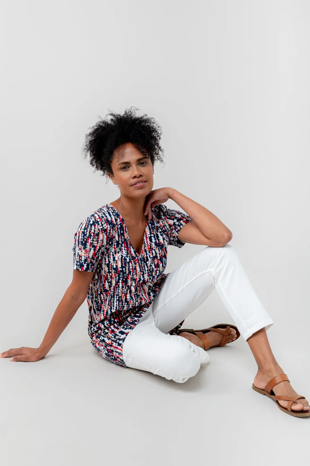 Myrtle Navy Stretch Jersey V-neck Top