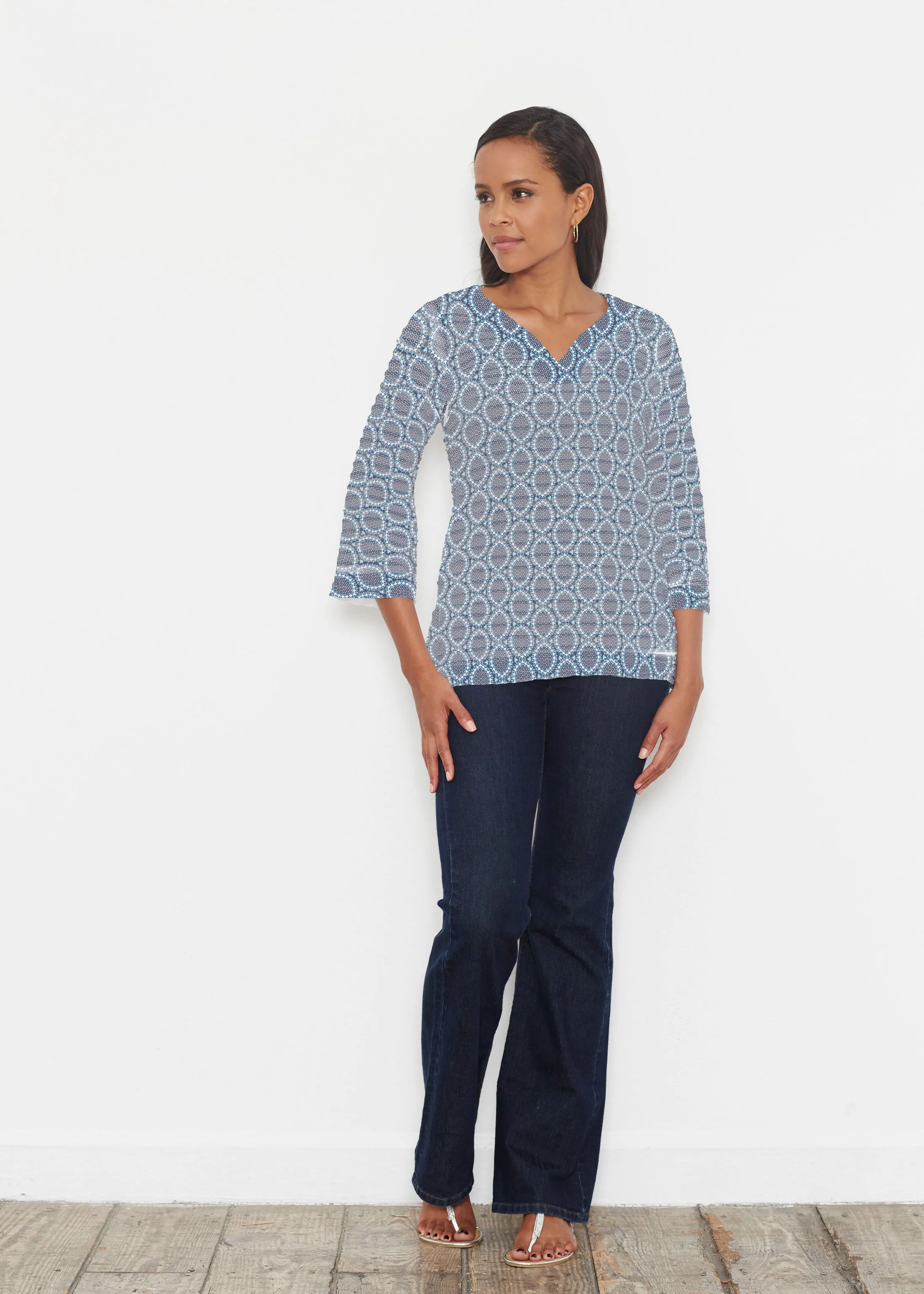 Namaste Lace (13370) ~ Banded 3/4 Bell-Sleeve V-Neck Tunic