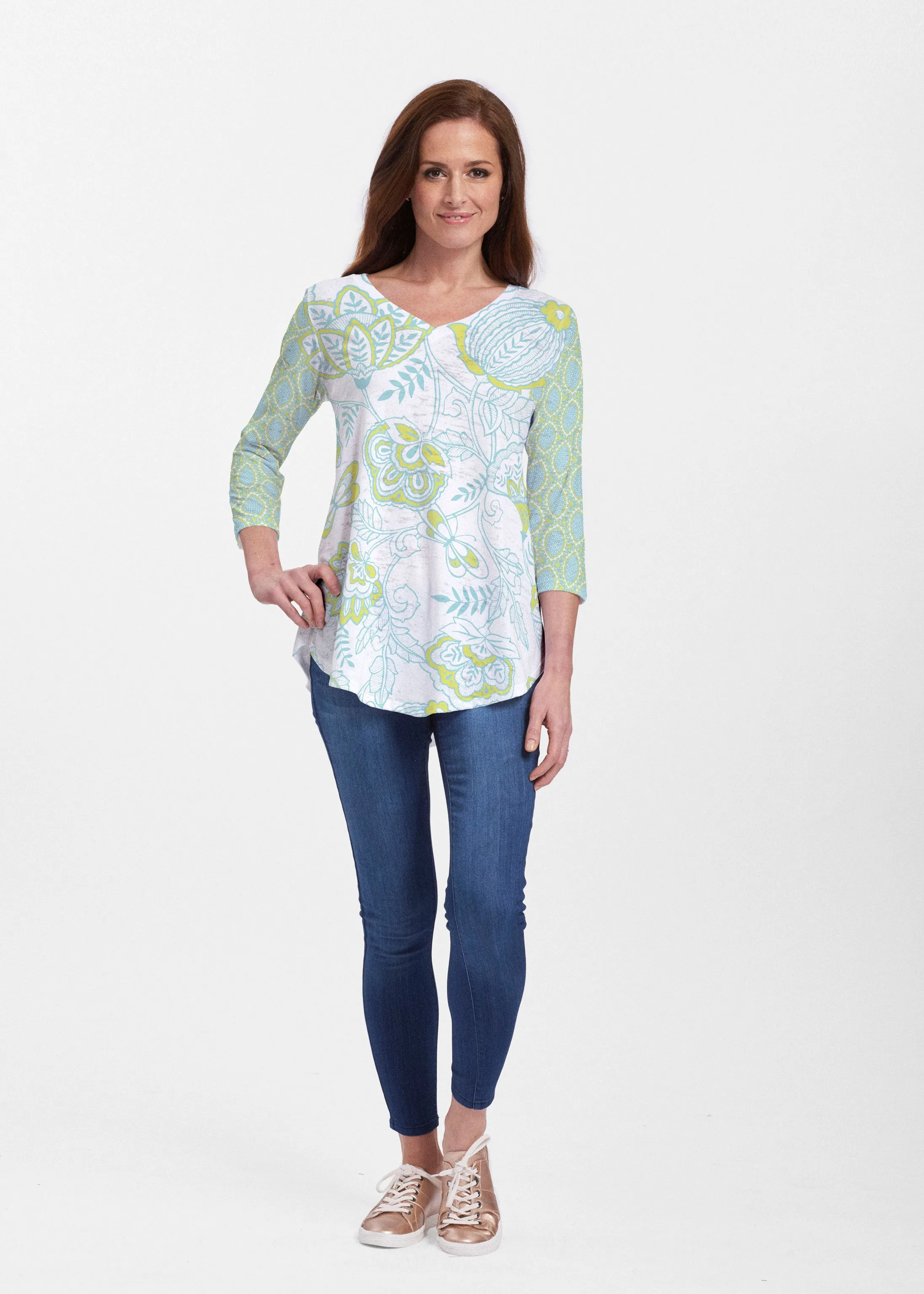 Namaste Lime (13374) ~ Signature V-neck Flowy Tunic