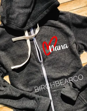 Nana Heart Zipper Hoodie | Unisex Zip Sweatshirt
