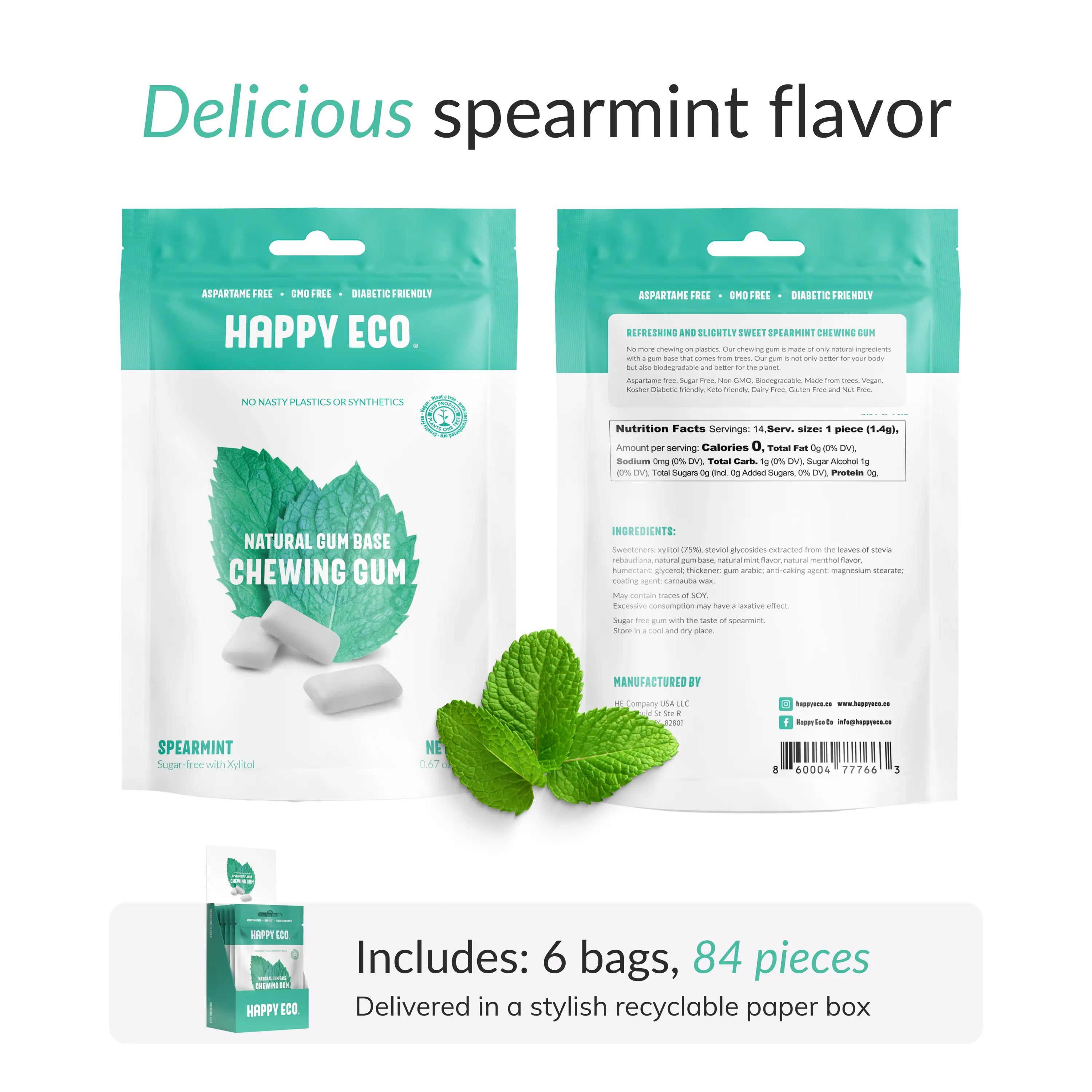 Natural Chewing Gum - Spearmint (84pcs)