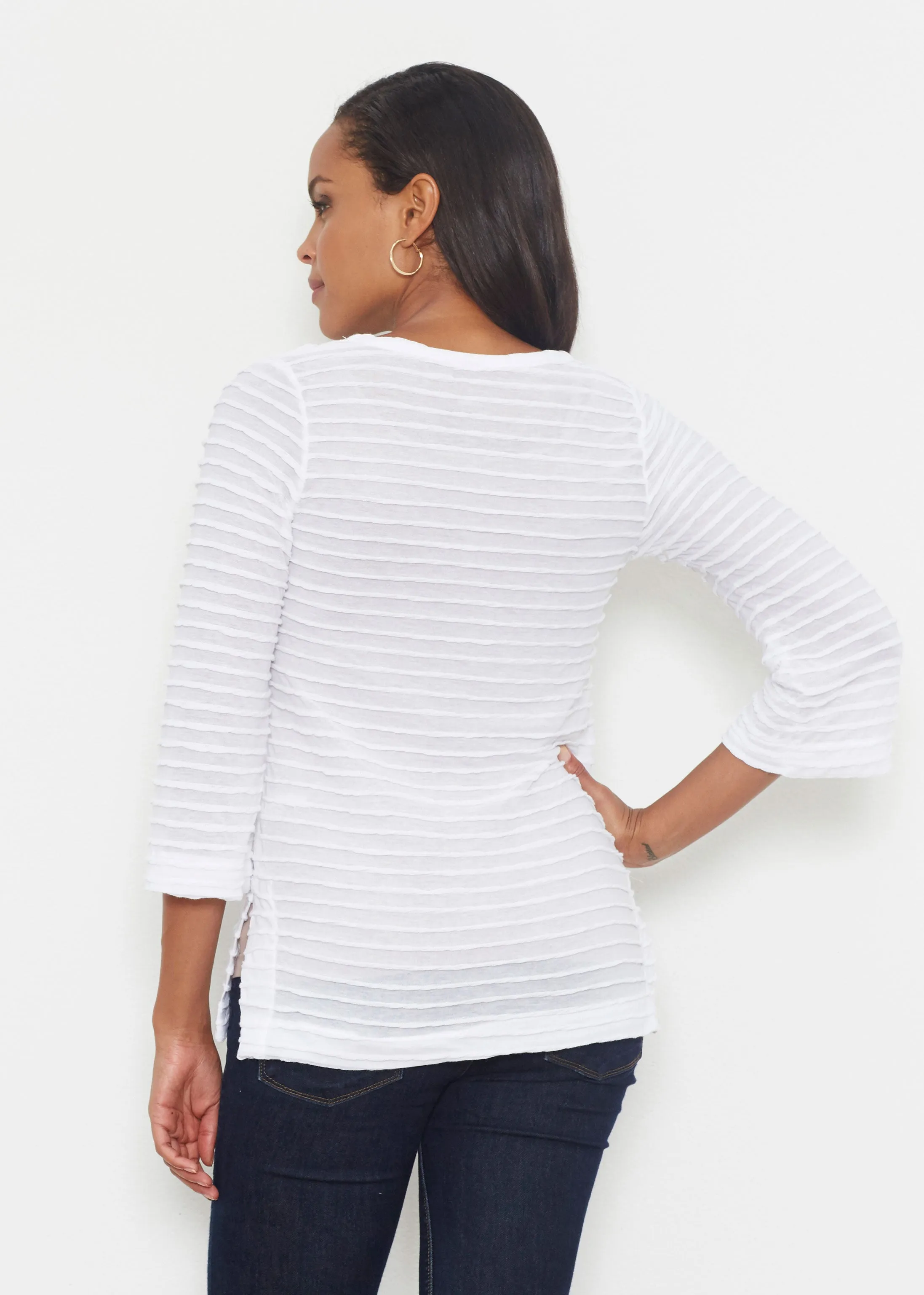 Natural White (5555) ~ Banded 3/4 Bell-Sleeve V-Neck Tunic