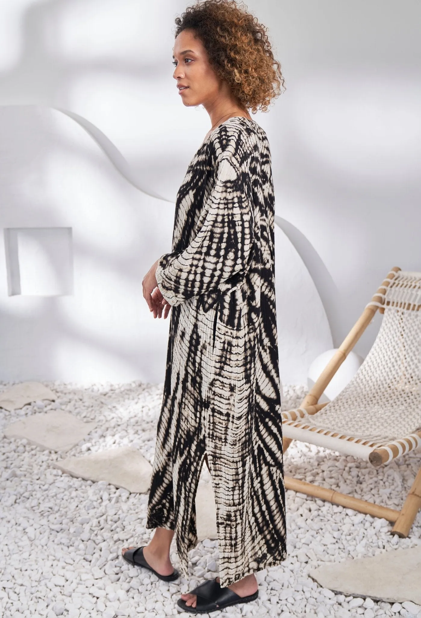 Nautilus Print Cotton Gauze Arc Seam Caftan - Sale