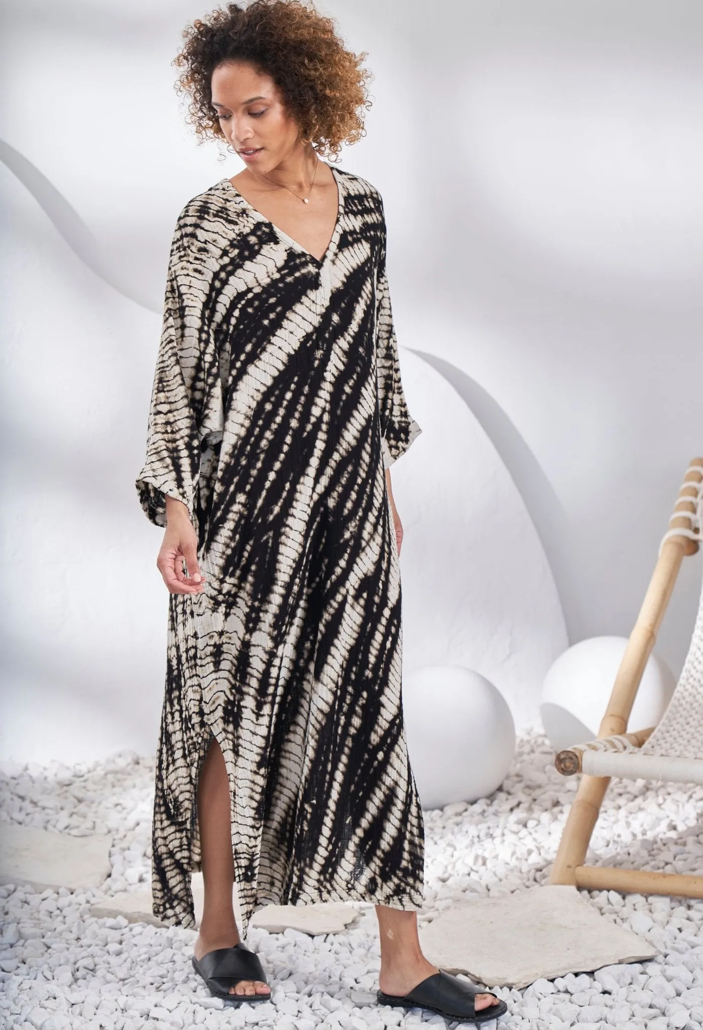 Nautilus Print Cotton Gauze Arc Seam Caftan - Sale