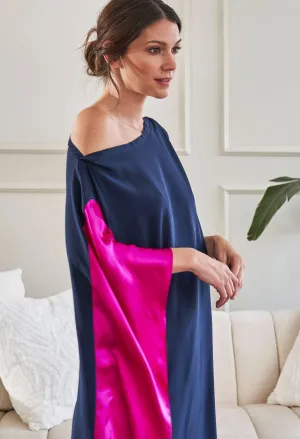 Navy and Fuchsia Boatneck Silk Caftan - Sale