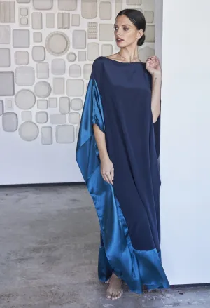 Navy and Teal Boatneck Silk Caftan - Sale