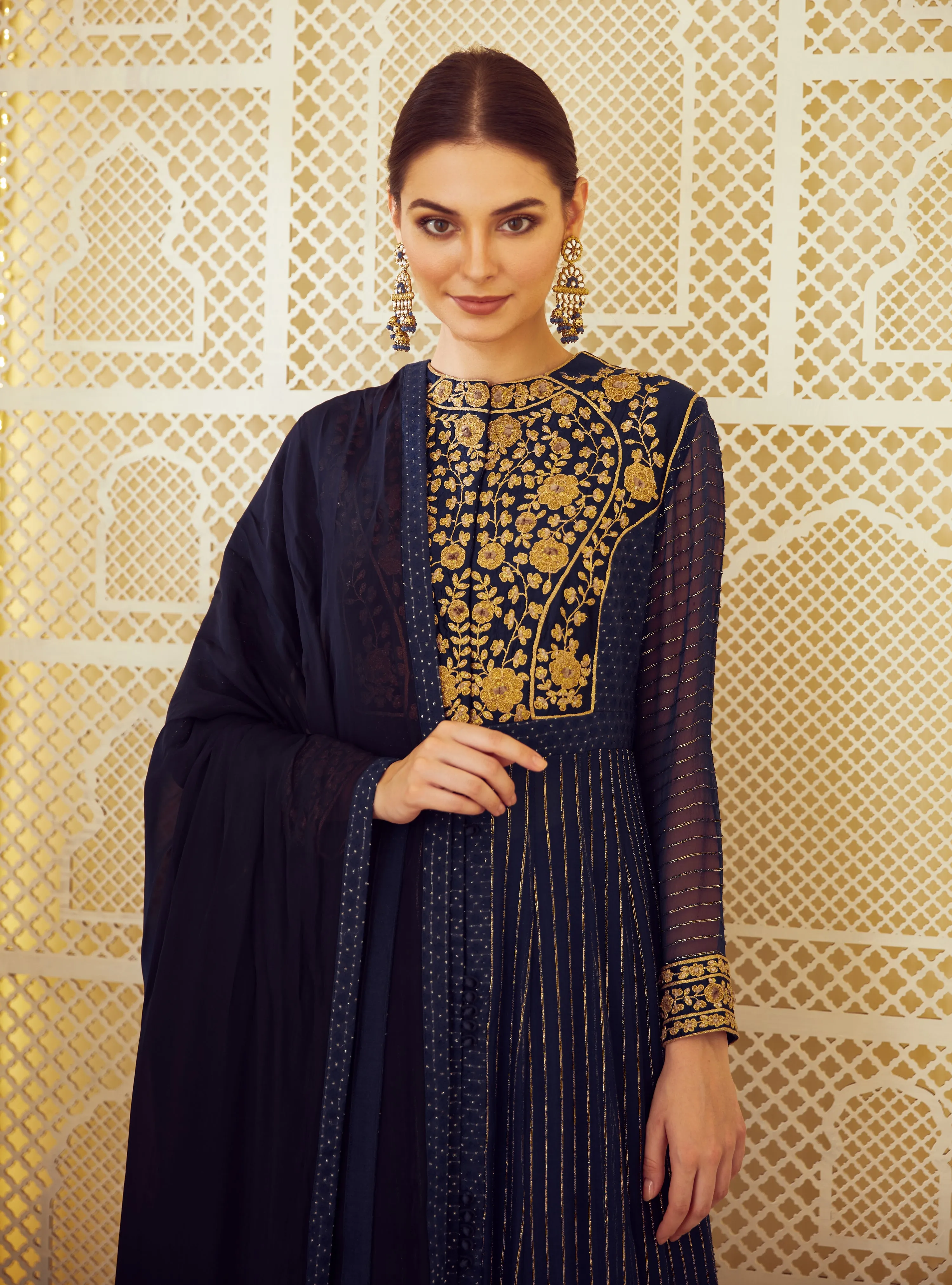 Navy Blue Anarkali Set