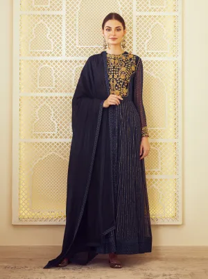 Navy Blue Anarkali Set