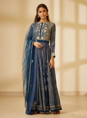 Navy Blue Anarkali Set
