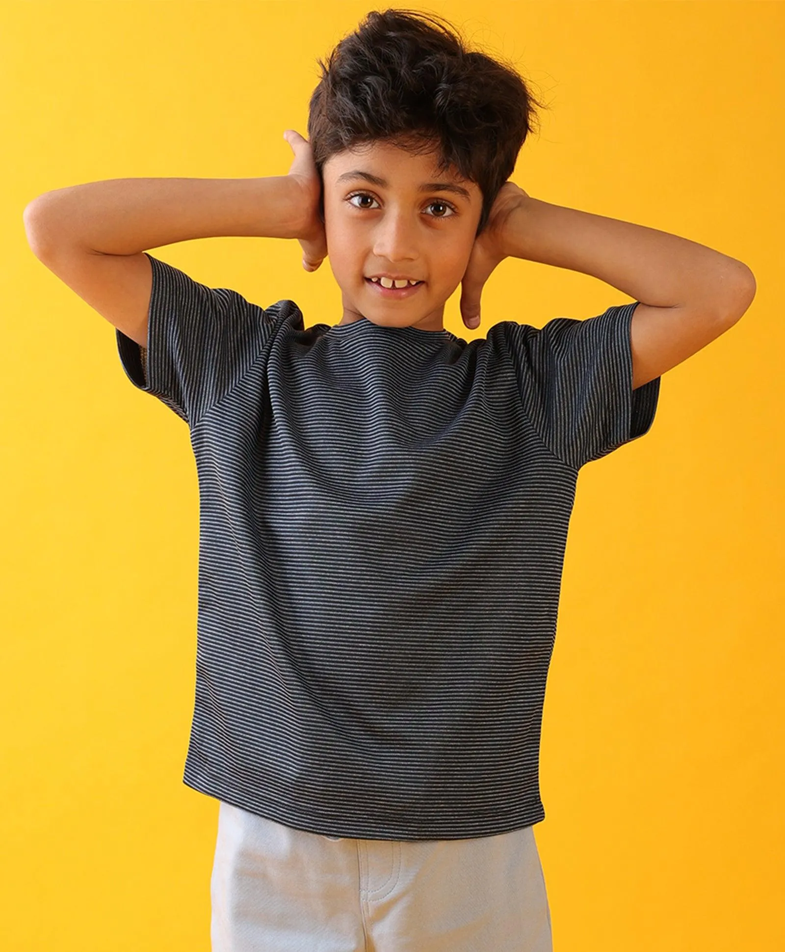 NAVY BLUE STRIPE SUMMER BOYS SHORT SLEEVE T-SHIRT - NAVY