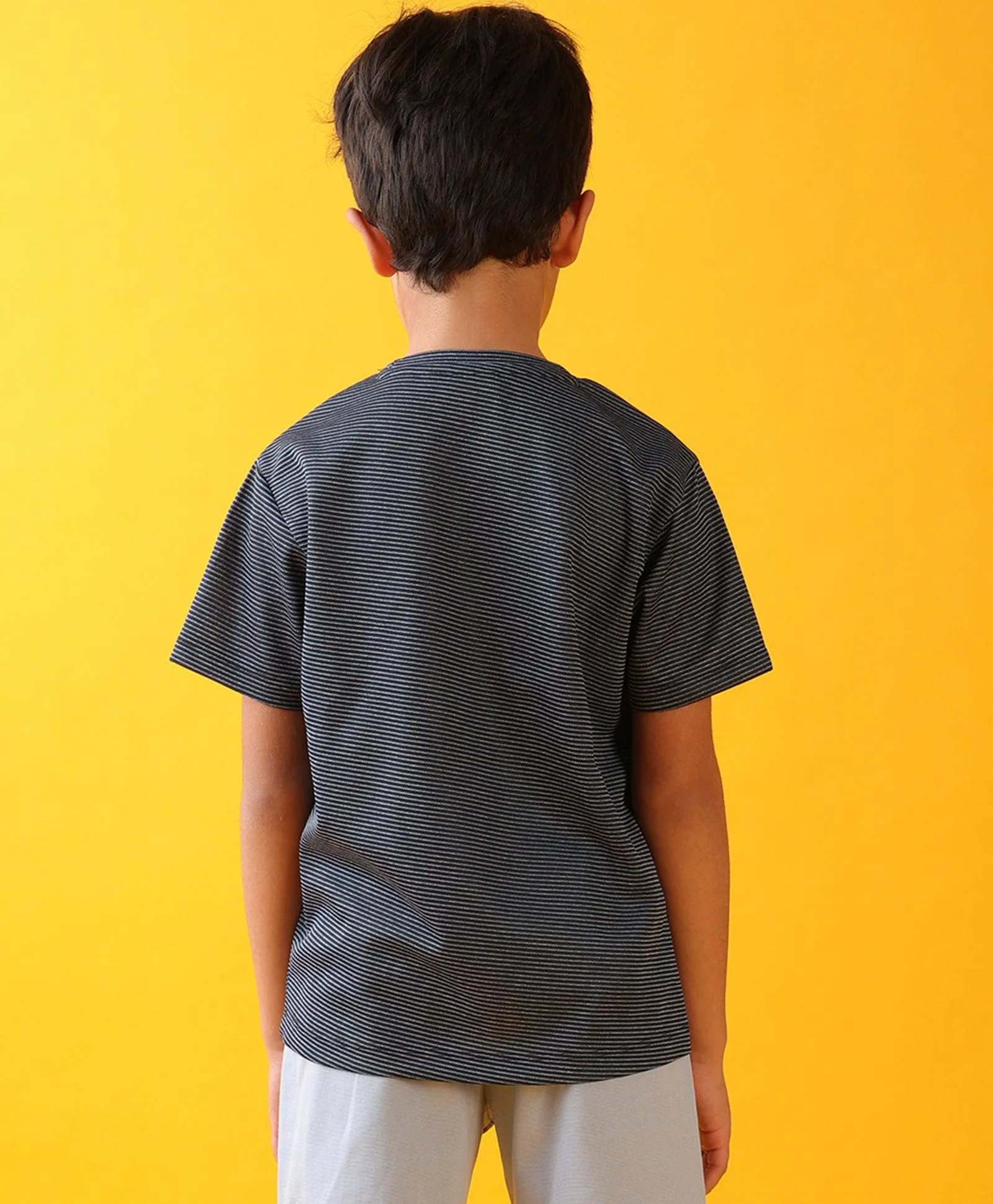 NAVY BLUE STRIPE SUMMER BOYS SHORT SLEEVE T-SHIRT - NAVY