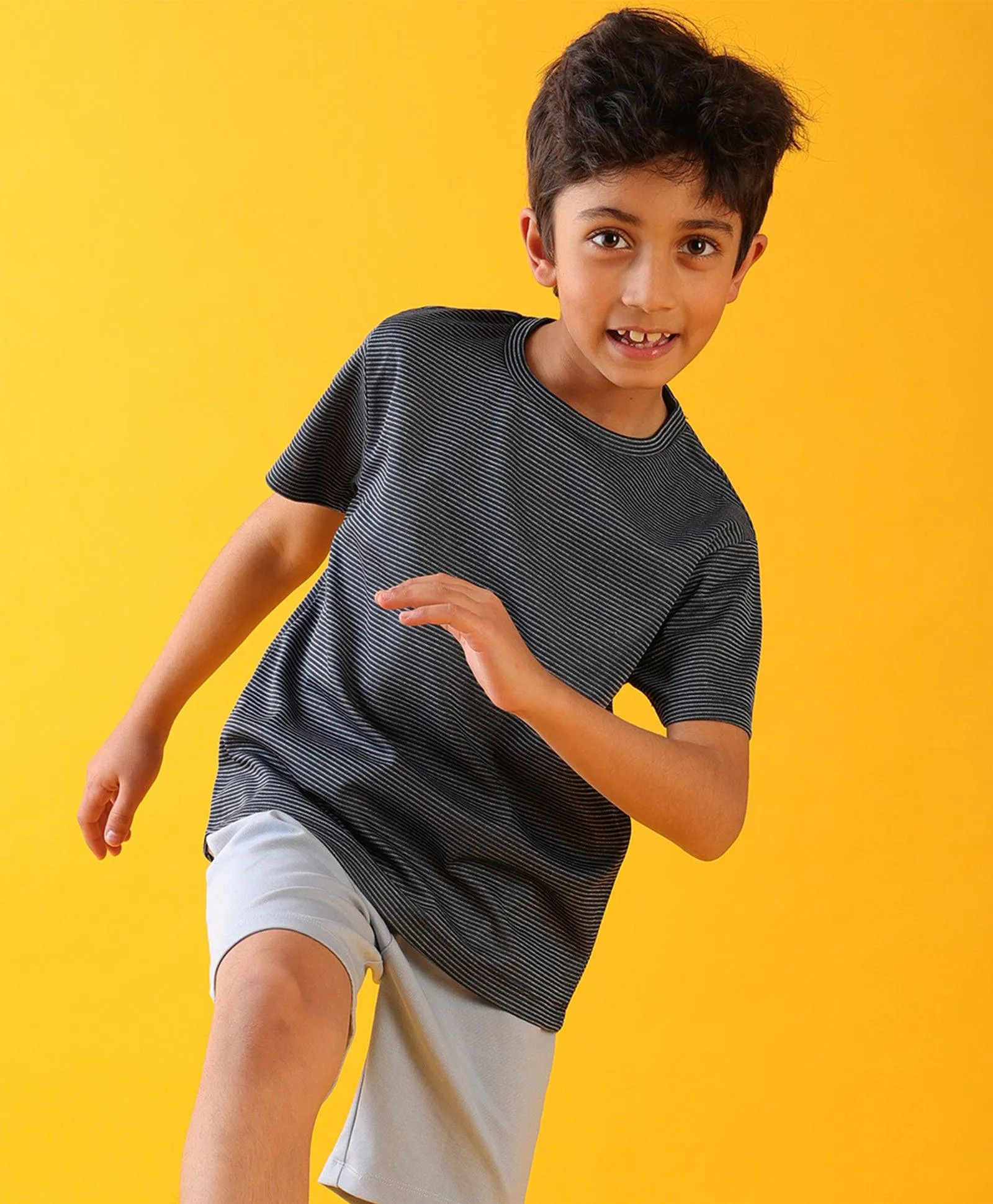 NAVY BLUE STRIPE SUMMER BOYS SHORT SLEEVE T-SHIRT - NAVY