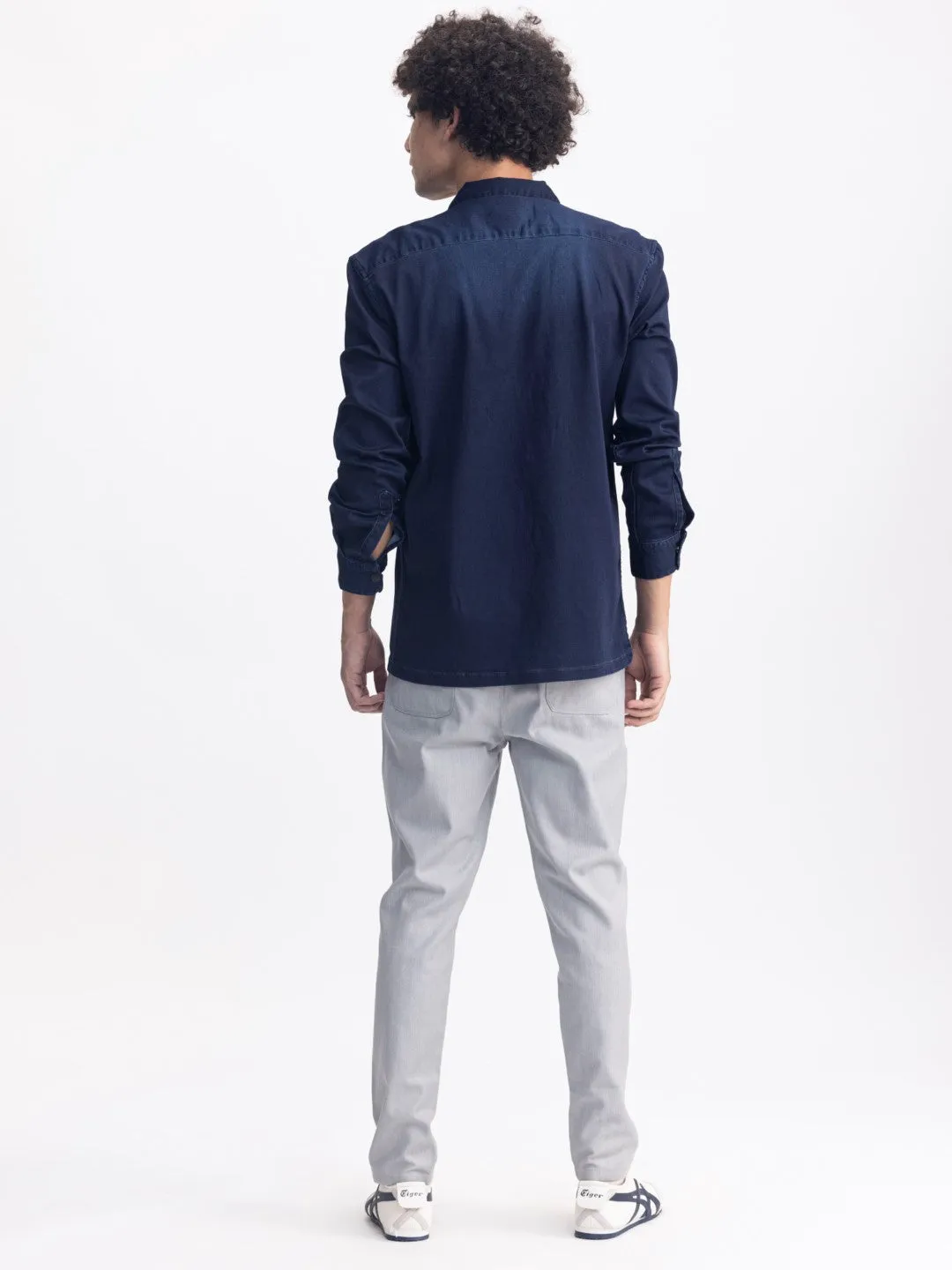 Navy Snap Button Denim Shirt