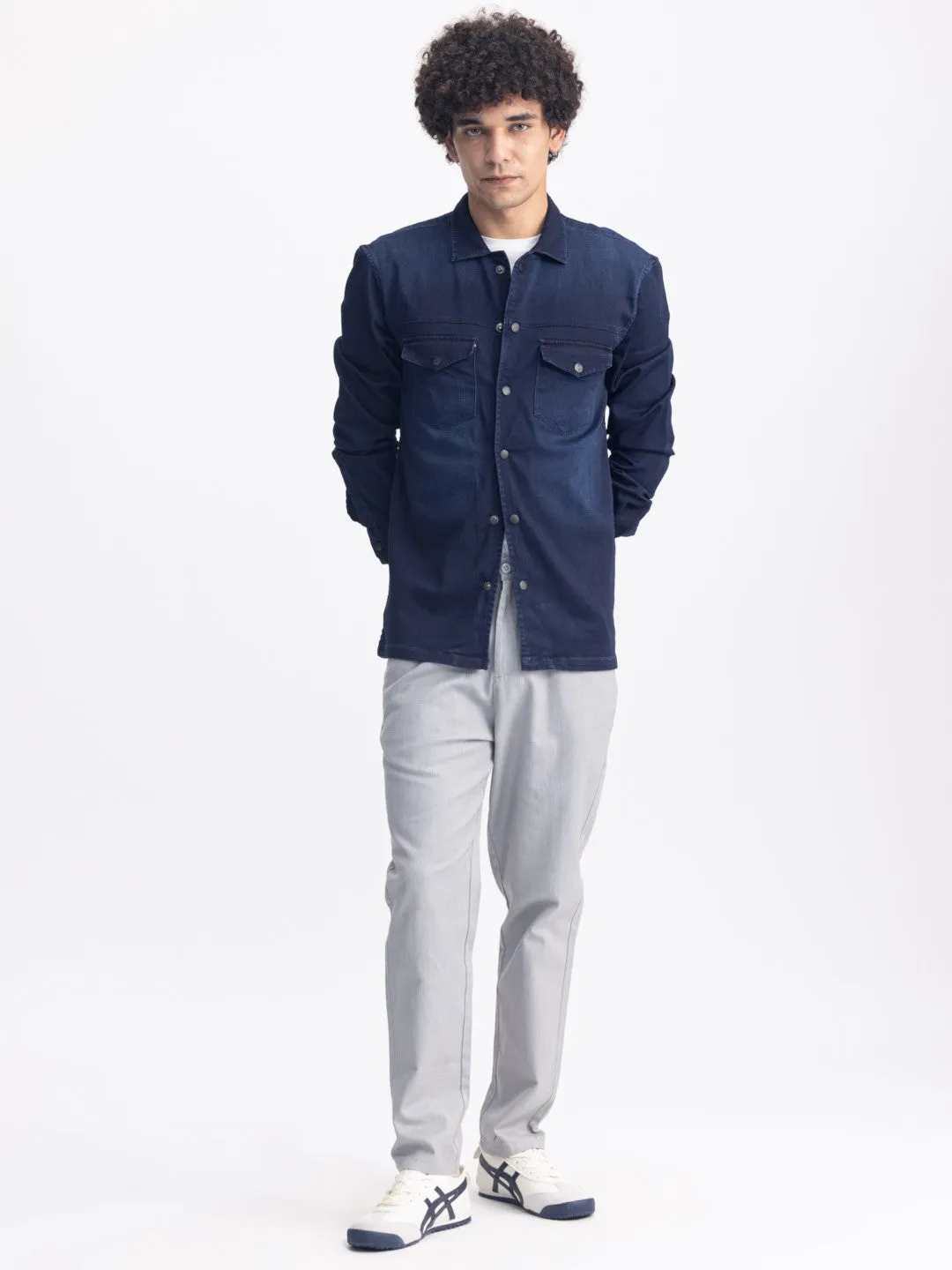 Navy Snap Button Denim Shirt
