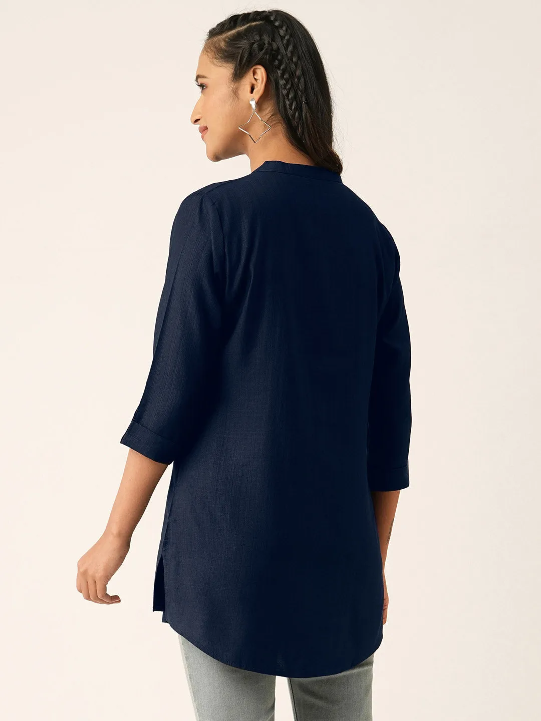 NavyBlue Comfort Fit Rayon Tunics for Women Online India Hip Length Straight - Zola
