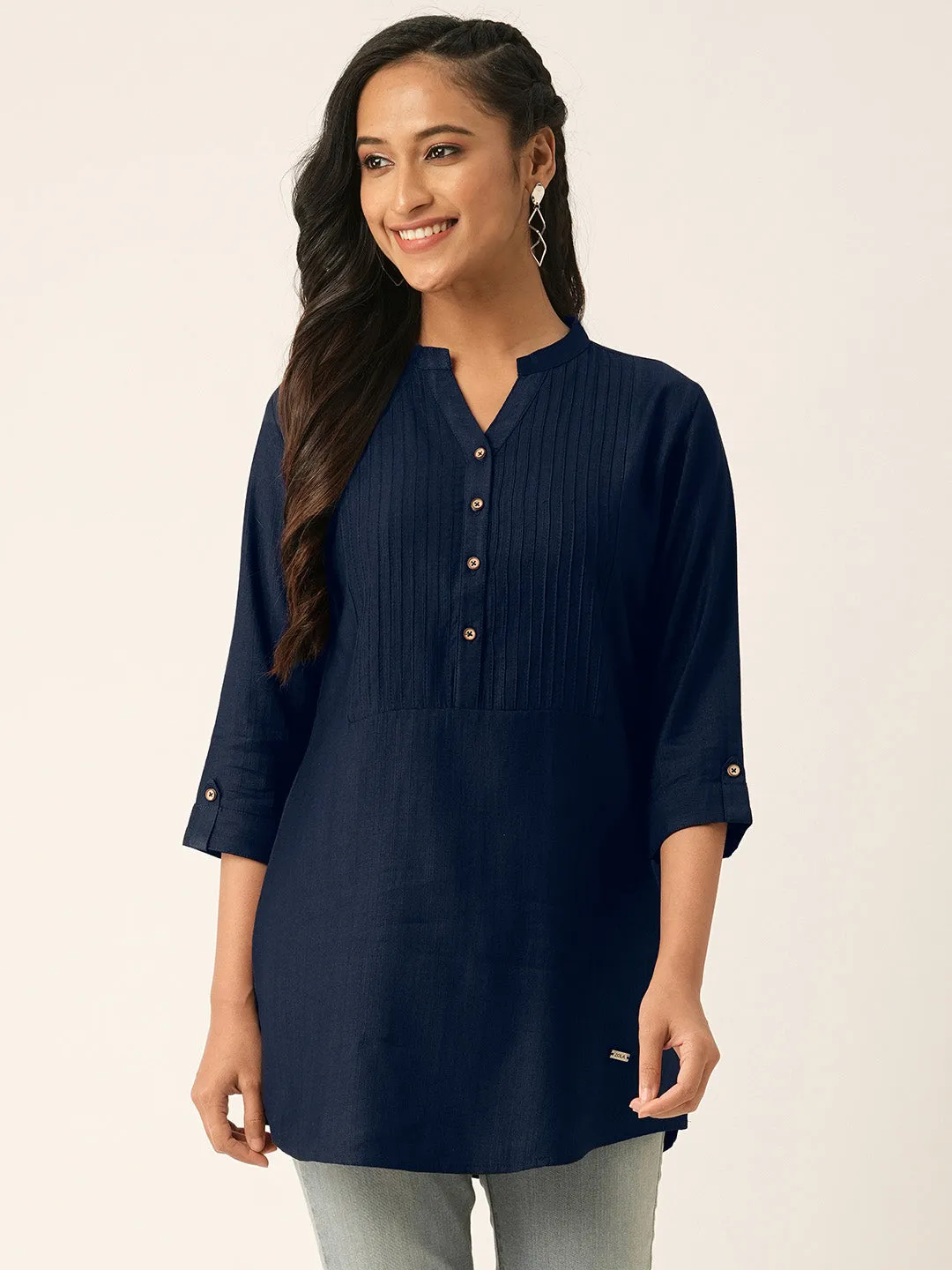 NavyBlue Comfort Fit Rayon Tunics for Women Online India Hip Length Straight - Zola