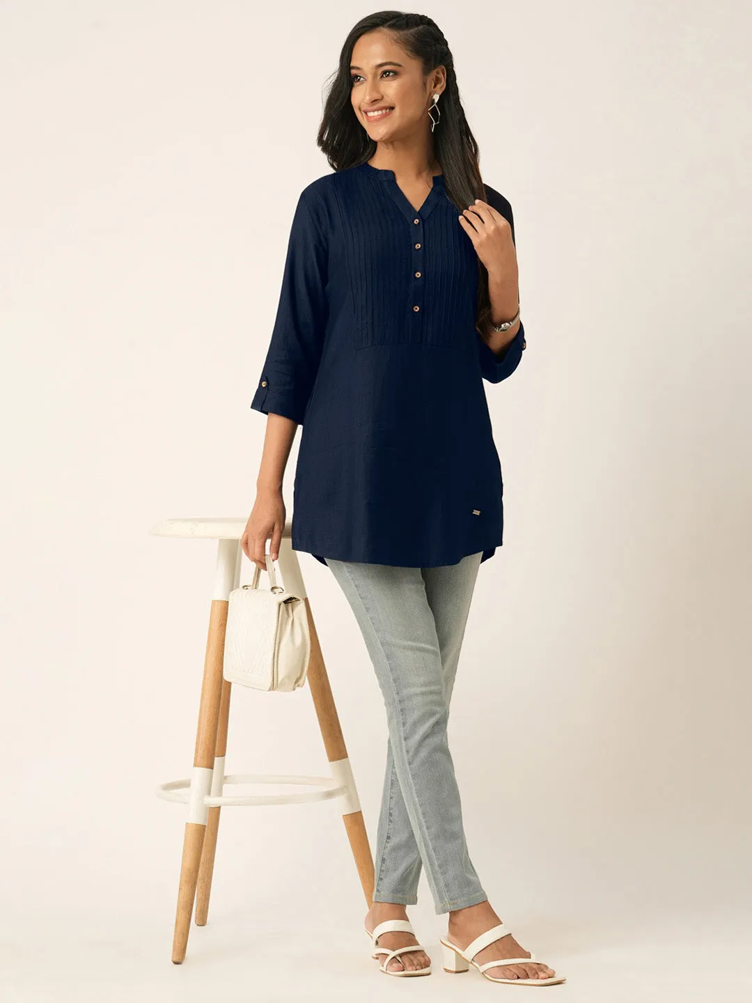 NavyBlue Comfort Fit Rayon Tunics for Women Online India Hip Length Straight - Zola