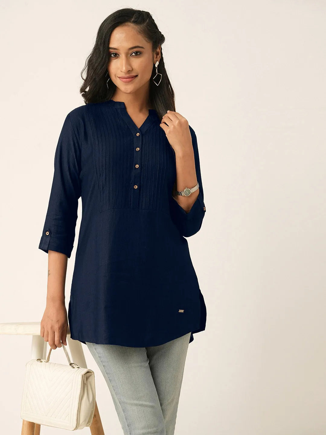 NavyBlue Comfort Fit Rayon Tunics for Women Online India Hip Length Straight - Zola
