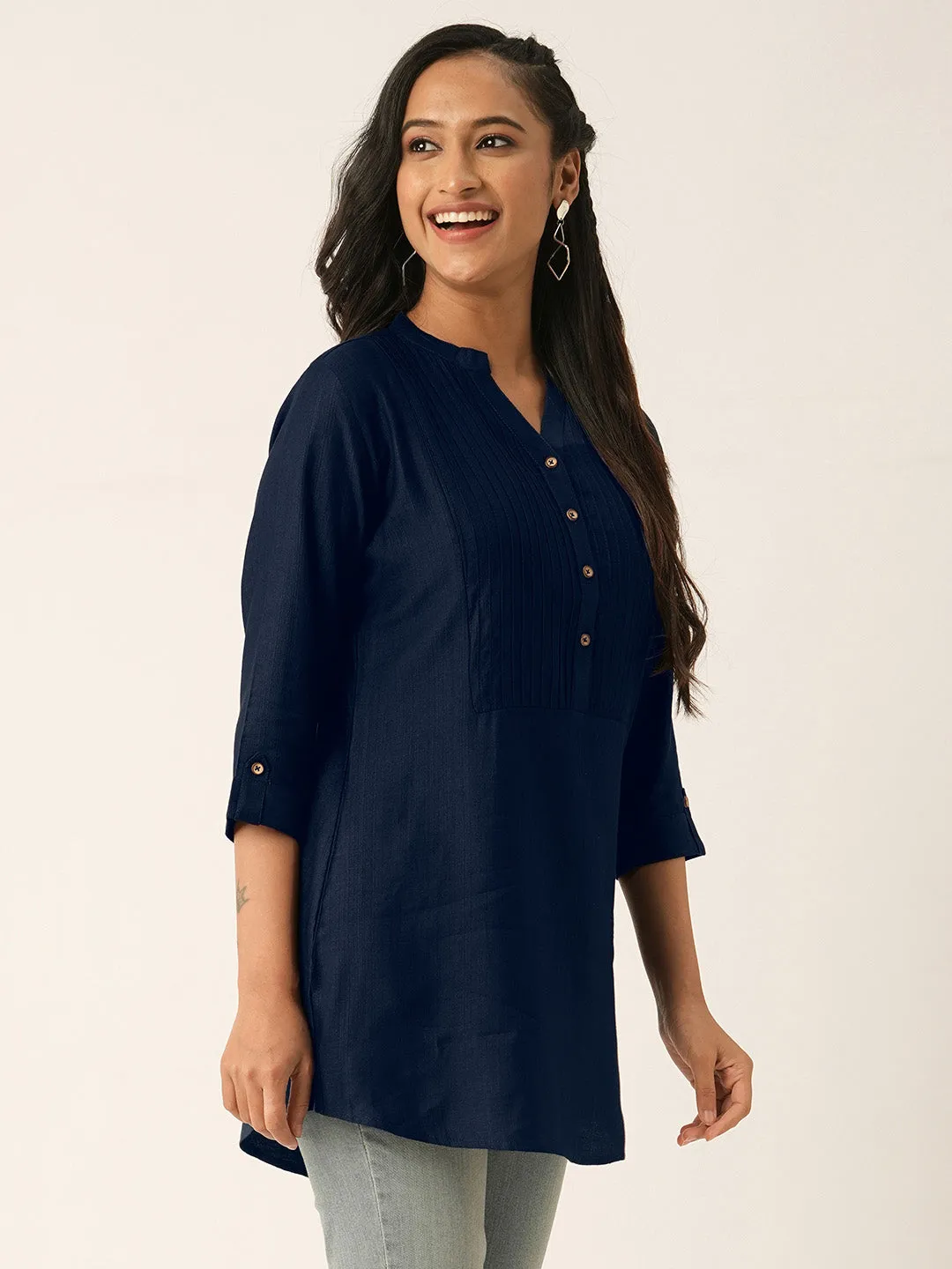 NavyBlue Comfort Fit Rayon Tunics for Women Online India Hip Length Straight - Zola