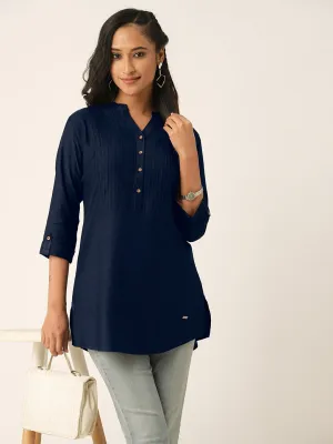 NavyBlue Comfort Fit Rayon Tunics for Women Online India Hip Length Straight - Zola