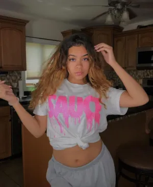 Neon Pink Glitter Sauce | White Tee