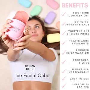 NEW Glow Cube Ice Roller For Face Eyes and Neck To Brighten Skin & Enhance Your Natural Glow/Reusable Facial Tool to Tighten & Tone Skin & De-Puff The Eye Area (Pink)