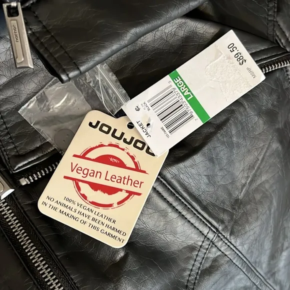 New Jou Jou Faux Leather Moto Jacket Juniors Size Large in Black with Gray Hood