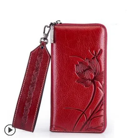 New women genuine leather wallets designer brands fashion embossing zipper long womens wallets leather clutch bags