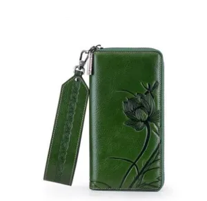 New women genuine leather wallets designer brands fashion embossing zipper long womens wallets leather clutch bags