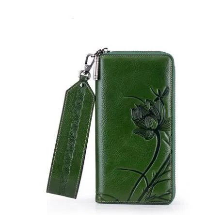 New women genuine leather wallets designer brands fashion embossing zipper long womens wallets leather clutch bags