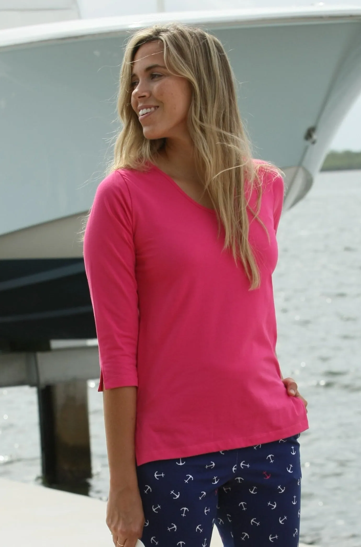 Nicole V-Neck Top Hot Pink