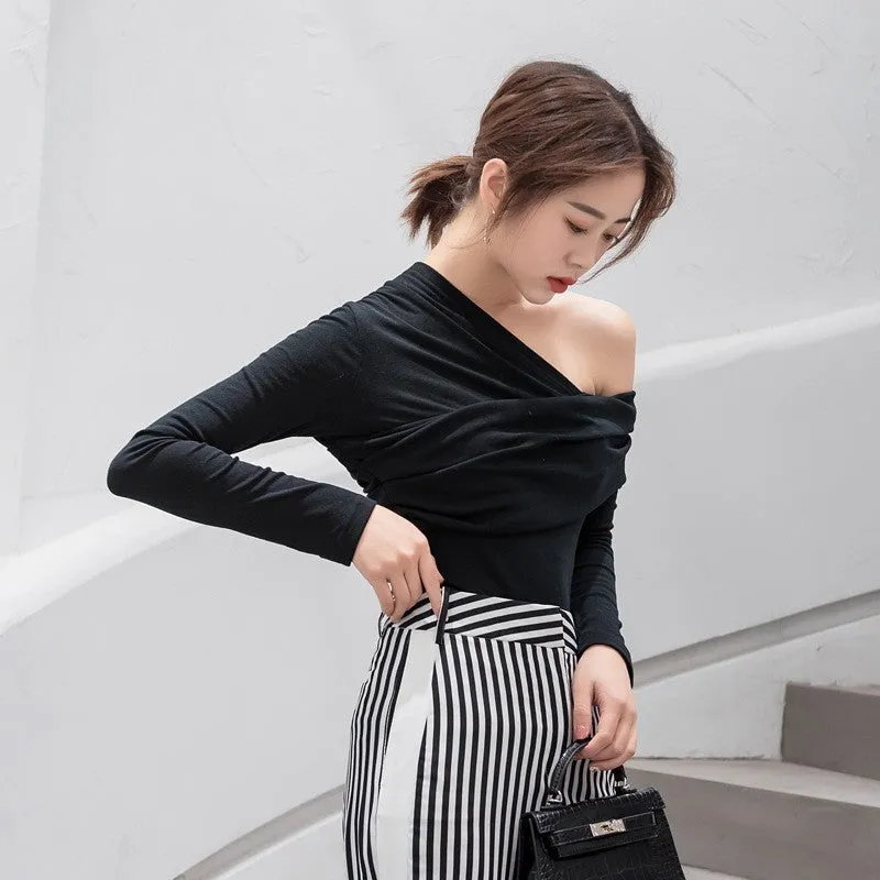 Off Shoulder Asymmetric Top - Black or White