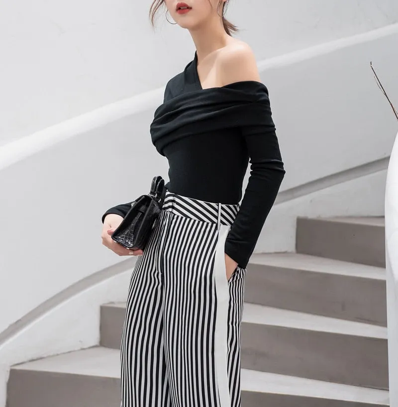 Off Shoulder Asymmetric Top - Black or White