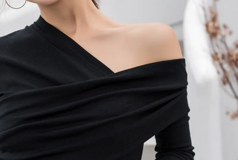 Off Shoulder Asymmetric Top - Black or White