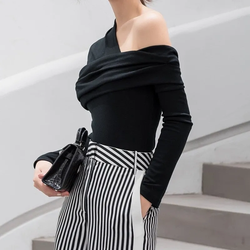 Off Shoulder Asymmetric Top - Black or White