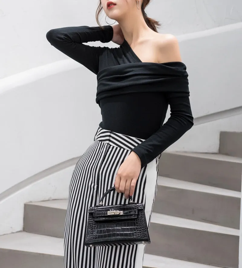 Off Shoulder Asymmetric Top - Black or White