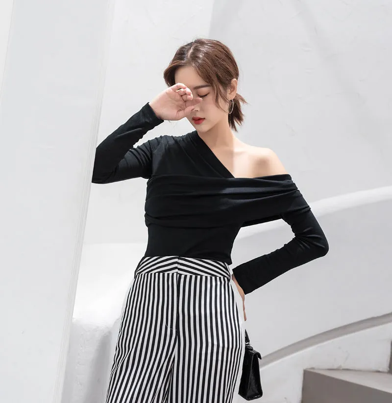 Off Shoulder Asymmetric Top - Black or White