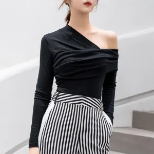 Off Shoulder Asymmetric Top - Black or White