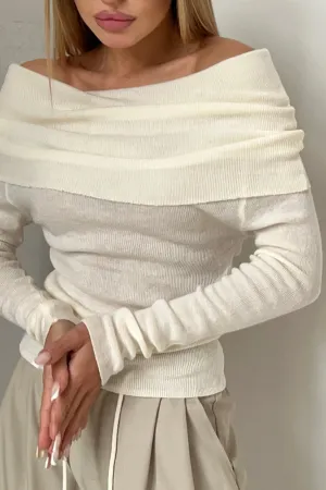 Off-shoulder Long Sleeve Knit Tops