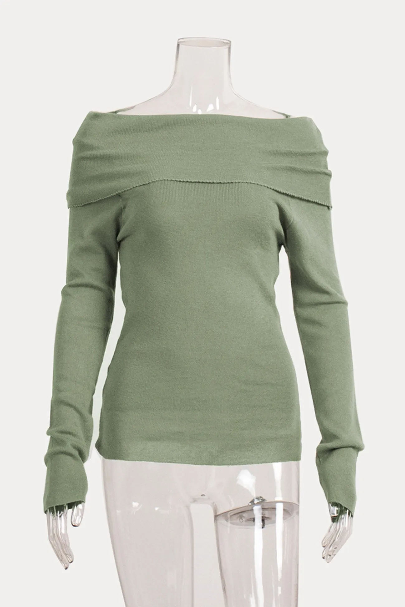Off-shoulder Long Sleeve Knit Tops