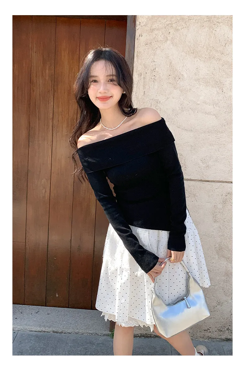 Off-shoulder long sleeve Top