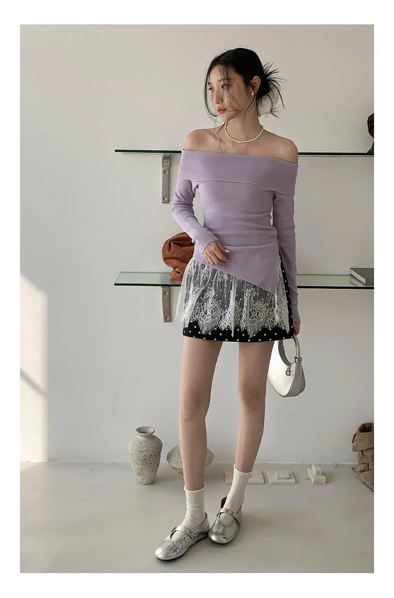 Off-shoulder long sleeve Top