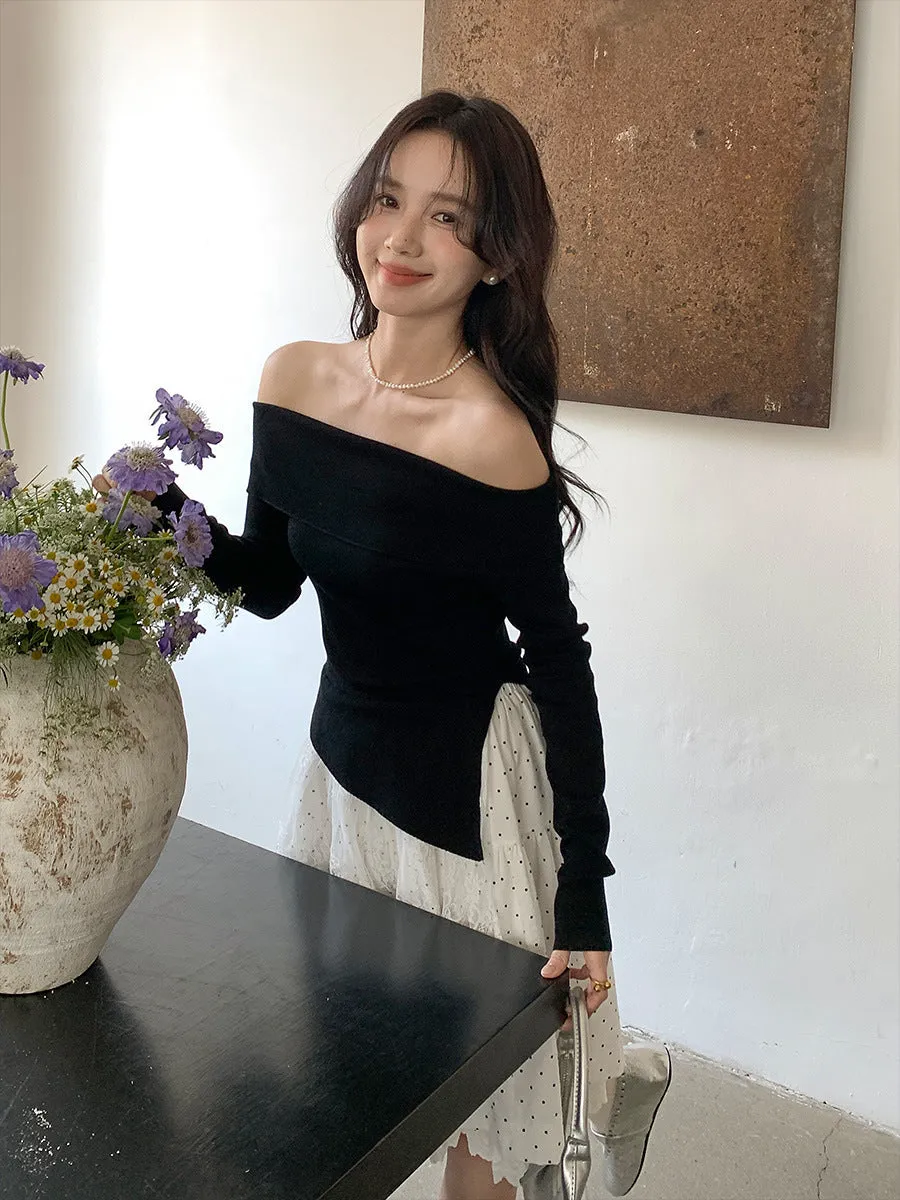 Off-shoulder long sleeve Top