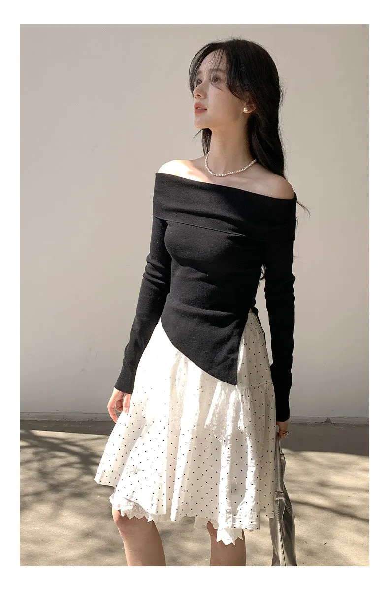Off-shoulder long sleeve Top