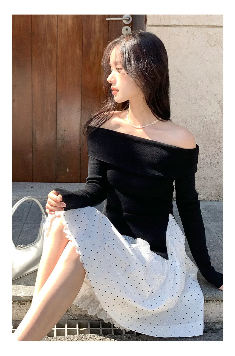 Off-shoulder long sleeve Top