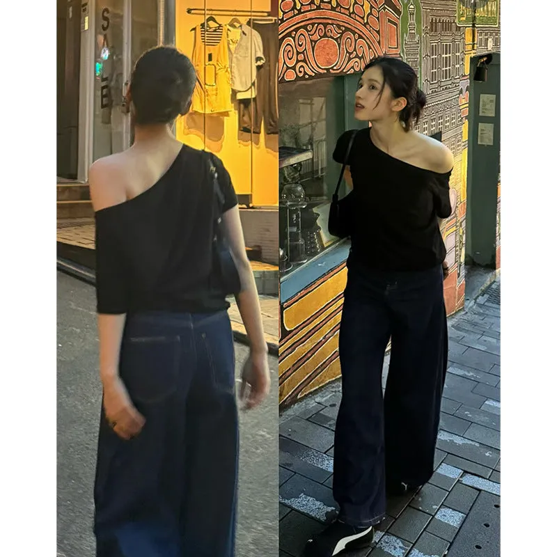 Off-shoulder one-shoulder loose top
