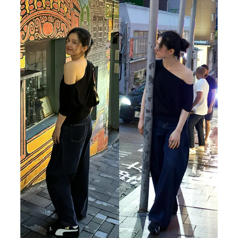 Off-shoulder one-shoulder loose top