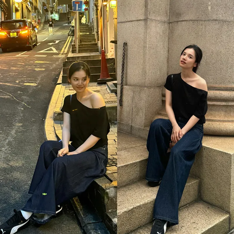 Off-shoulder one-shoulder loose top