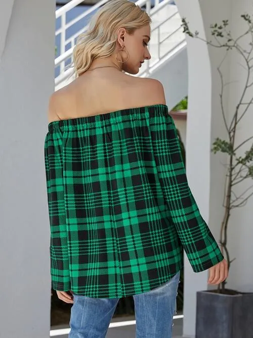 Off-Shoulder Striped Long Sleeve T-Shirt (3 Colors)