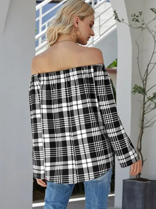 Off-Shoulder Striped Long Sleeve T-Shirt (3 Colors)